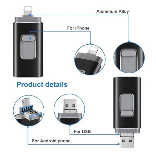 Black USB 3.0 Flash Drive Thumb Photo Memory Stick Fr iPhone iPad Android Tablet - Picture 8 of 8