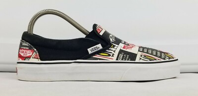 VANS CLASSIC Slip-On Canvas Shoes All Over Logo Print Mens 
