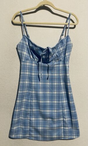 John Galt Dress Womens One Size Blue Plaid Jennifer Mini Strappy Beachy Boho