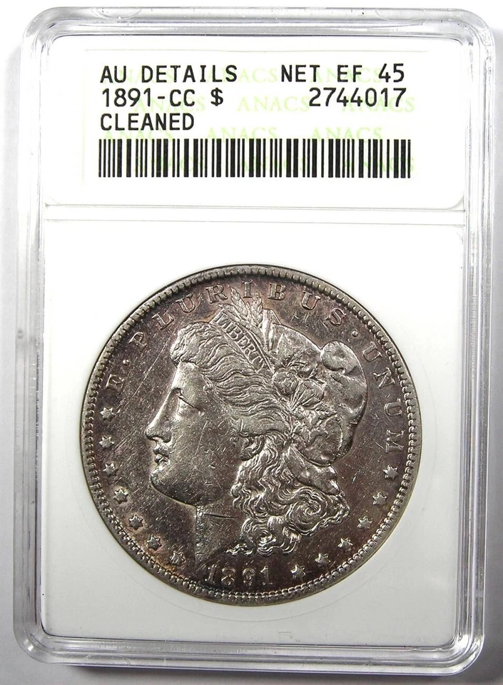 1891-CC Morgan Dollar $1 Carson City Coin - ANACS AU Detail / Net XF45 - Rare! - Image 2 of 4