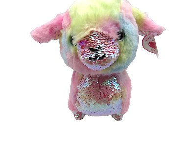 Justice Sheep Plush Stuffed Animal Reversible Sequins Rainbow Pink Yellow Blue