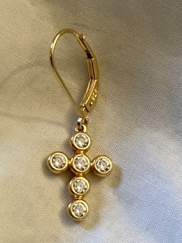 Orecchini pendenti goccia croce religiosa oro 14k originali argento sterling nuovi - Foto 12 di 12