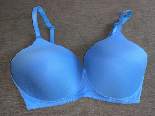 M&S Full Cup Bra Non-Wired Padded Cotton Rich Plain 38E Bright Blue BNWoT - Photo 1/1