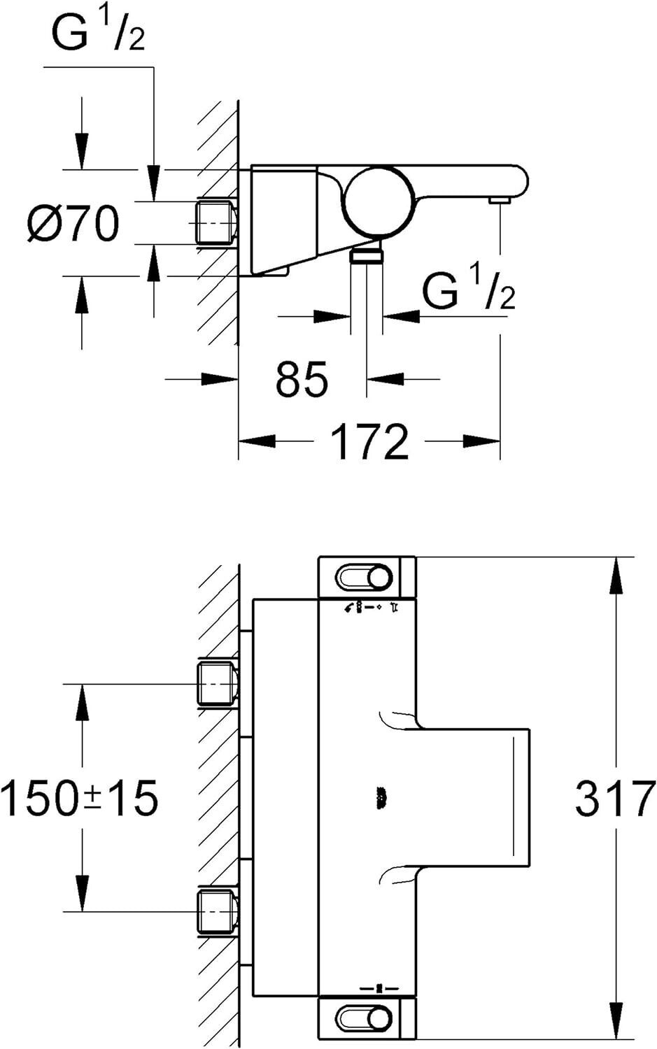 Grohe Grohtherm 2000 Thermostat-Wannenbatterie mit Duschablage - Chrom 34464001