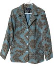 Vintage Denim & Co Tapestry Jacket Blazer Aqua Tan Floral Print Lined Retro Y2K