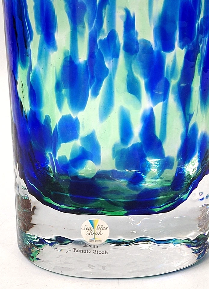 "Jarrón de vidrio Sea Glasbruk Suecia Renate Stock diseñado azul verde 8""" Foto 2 de 4