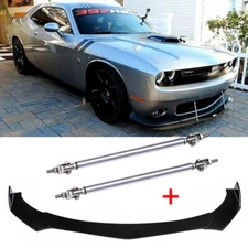 For Dodge Challenger SRT RT SXT Front Bumper Lip Spoiler Splitter + Strut Rods