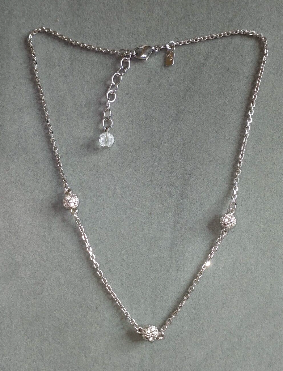 Swarovski Swan Station Chain Necklace Silver Tone 16