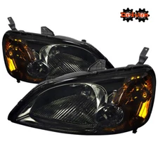 For 01-03 Honda Civic EM Smoked Headlights w/Amber Reflector 2/4 dr Coupe Sedan 