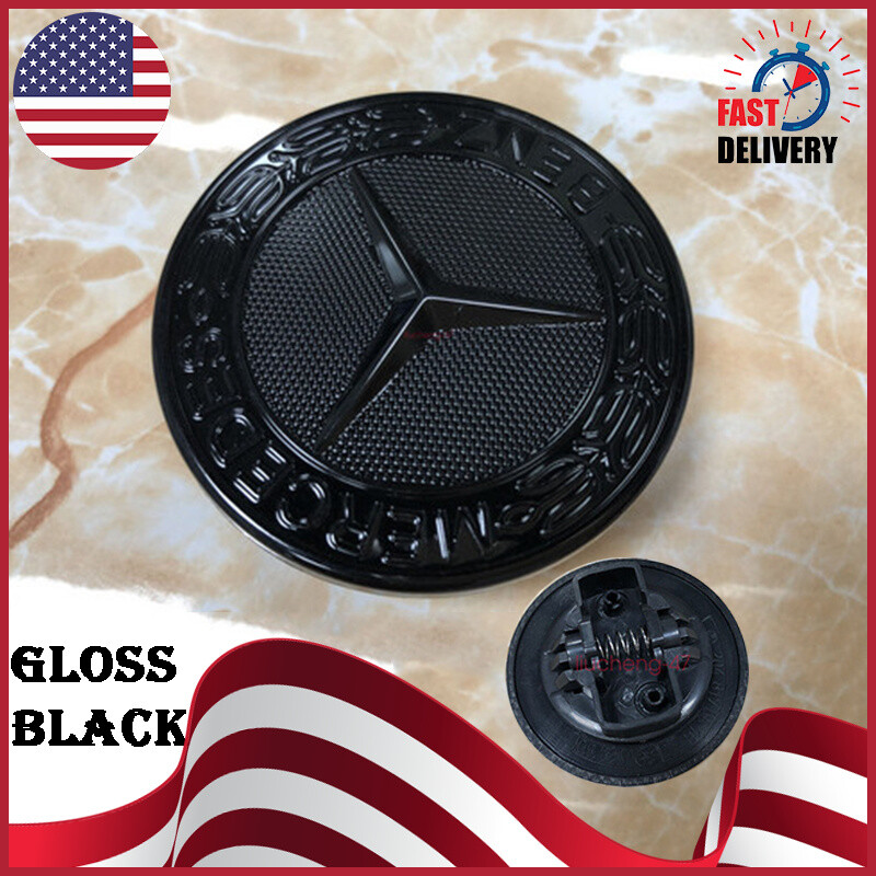 Gloss Black Mercedes Benz Mount Hood Emblem Badge Ornament Logo A2128170316 57mm