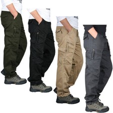 Mens Cargo Pants Work Pants Elastic Trousers Lightweight Combat 100 Cotton New