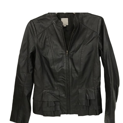 Halogen Small Black Leather Motorcycle Bomber Jacket Lined Lightweight - Picture 3 of 10