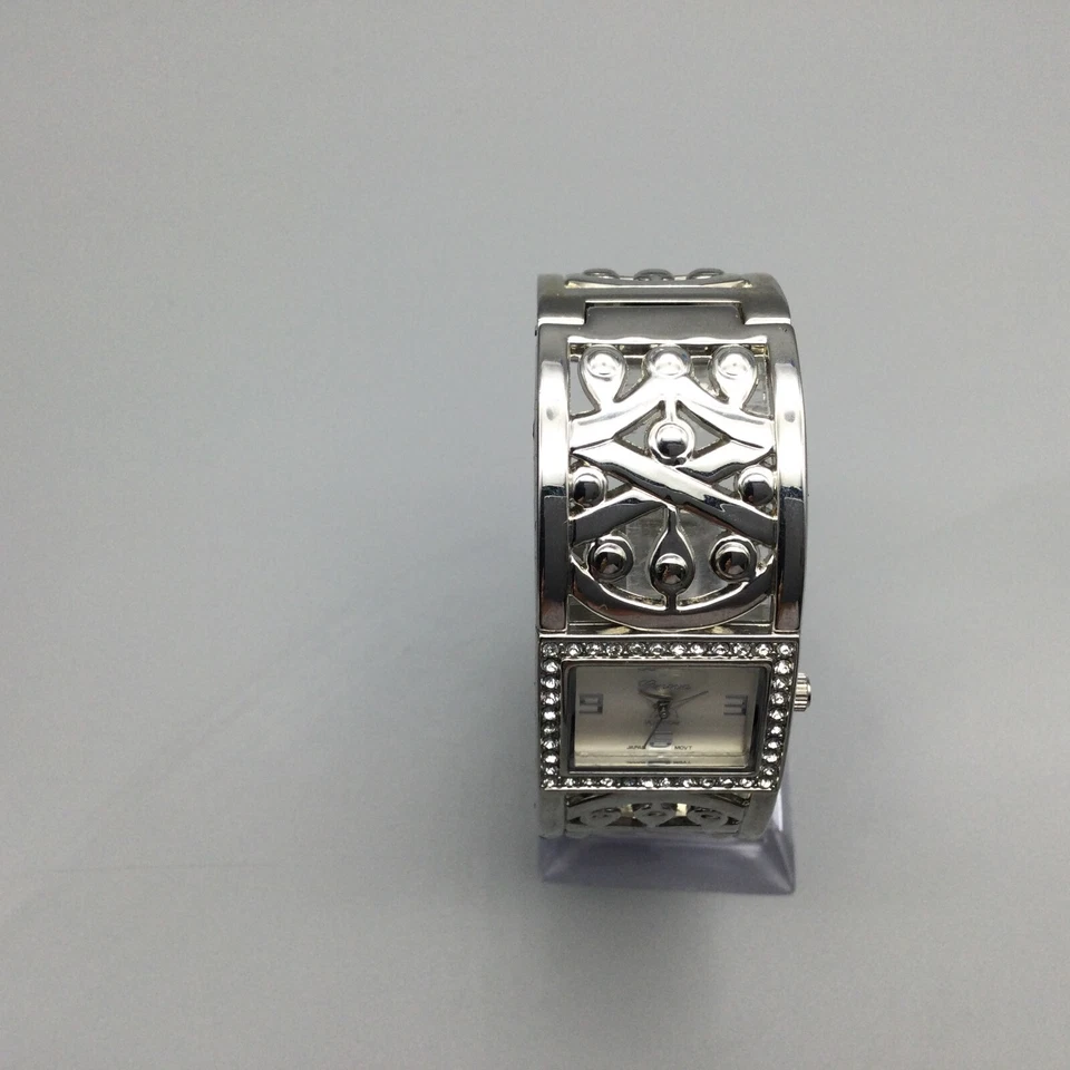 Geneva Platinum Watch Women 26mm Silver Tone Open Cuff Bangle Band New Battery - Image 3 of 4