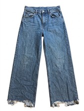 American Eagle Jeans Blue Denim Super High Rise Baggy Wide Leg Stretch Size 2R