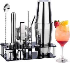 Cocktail Shaker Set Bartender Kit : 15-Piece Bar Tool Set with Acrylic Stand Bar