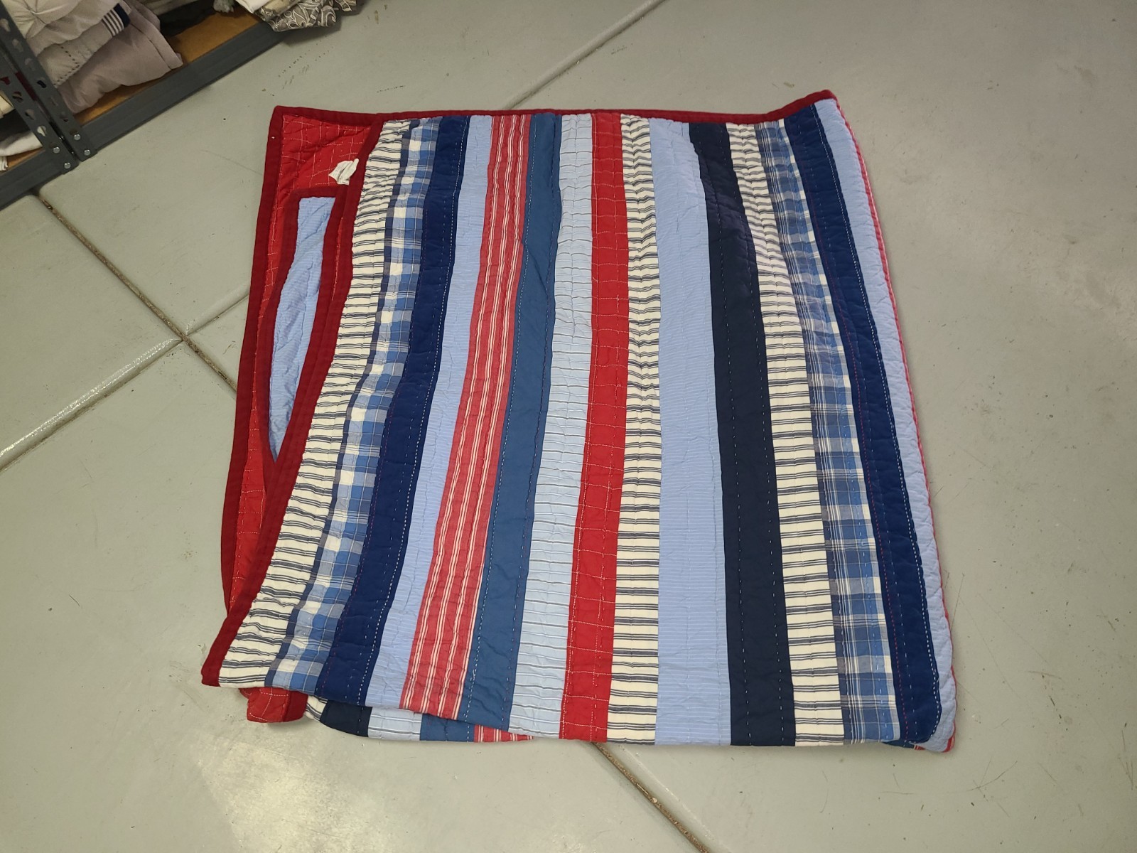 Pottery Barn Kids "Blue Red Stripes" Twin Quilt & Sham