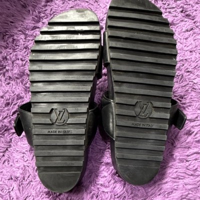 Louis Vuitton Black Multicolor Logo Leather Slide Sandals for