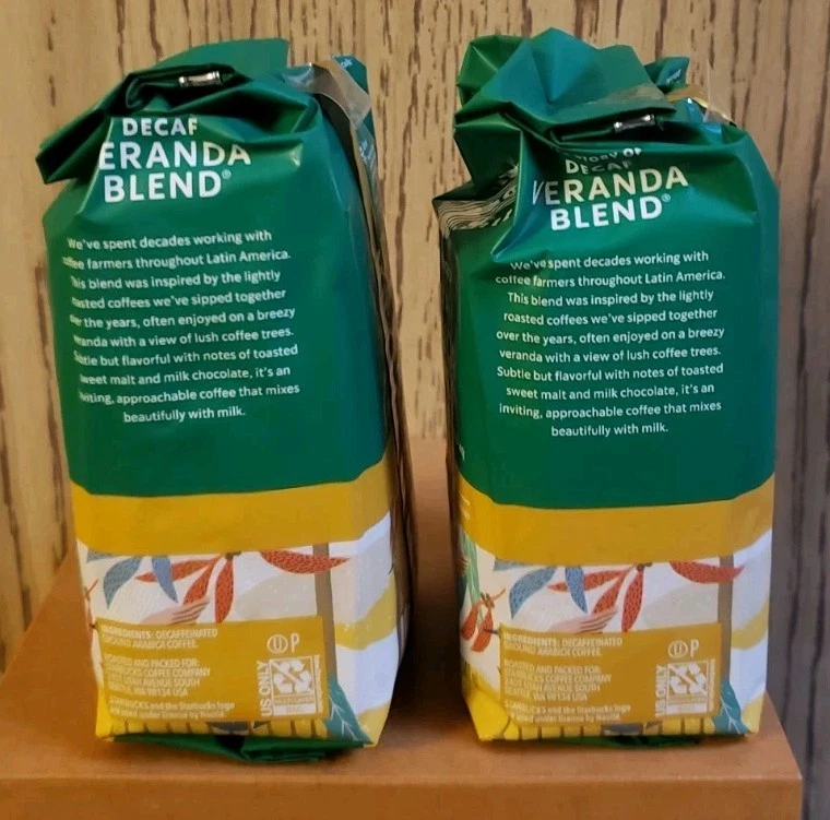 BOLSAS STARBUCKS DESCAFEINADO TERRAZA MEZCLA café molido rubio claro tostado 2 X 12 OZ Foto 2 de 4