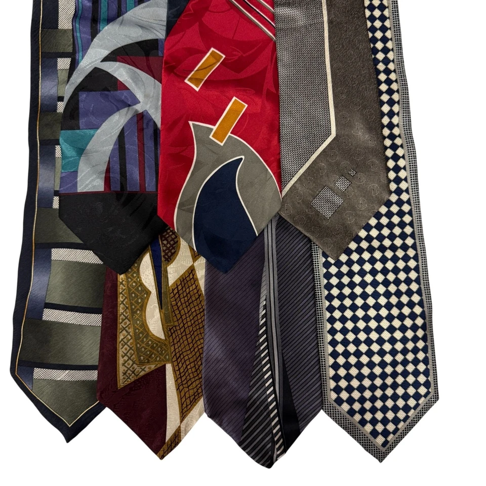 LOTE DE 7 CORBATAS ART DECO vintage de los 90 estilo columpio abstracto corbatas para el cuello armario Foto 2 de 4