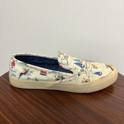 Sperry Topsiders Boat Shoes Sneakers Slip On Seaside Map Parrot Women s 8.5