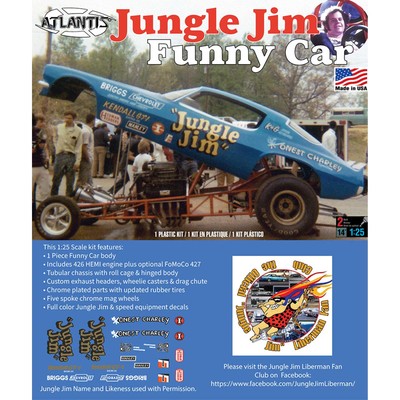 Atlantis Models 1/25 1971 Jungle Jim Funny Car Plastikmodell Atlanch1440 Molded 