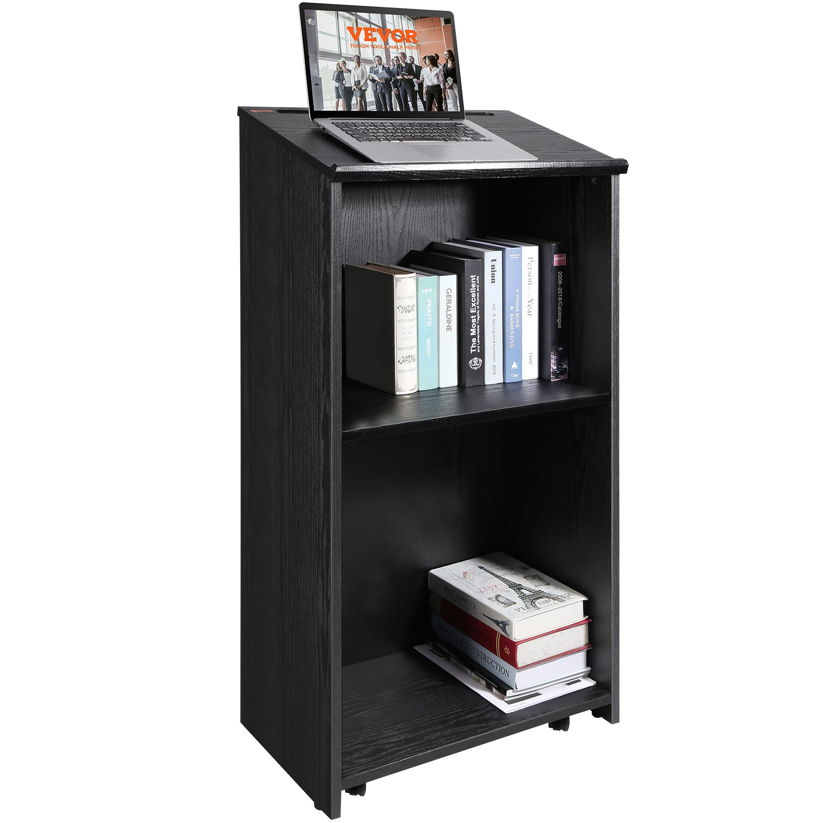 Uimoso Podium Stand 47 in Hostess Stand with Rolling Wheels&Storage Shelve Black