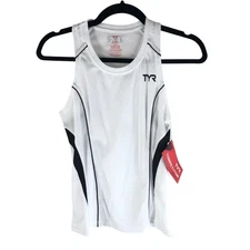 TYR Womens Competitor Tank Top Mesh Athletic Triathalon Running White L
