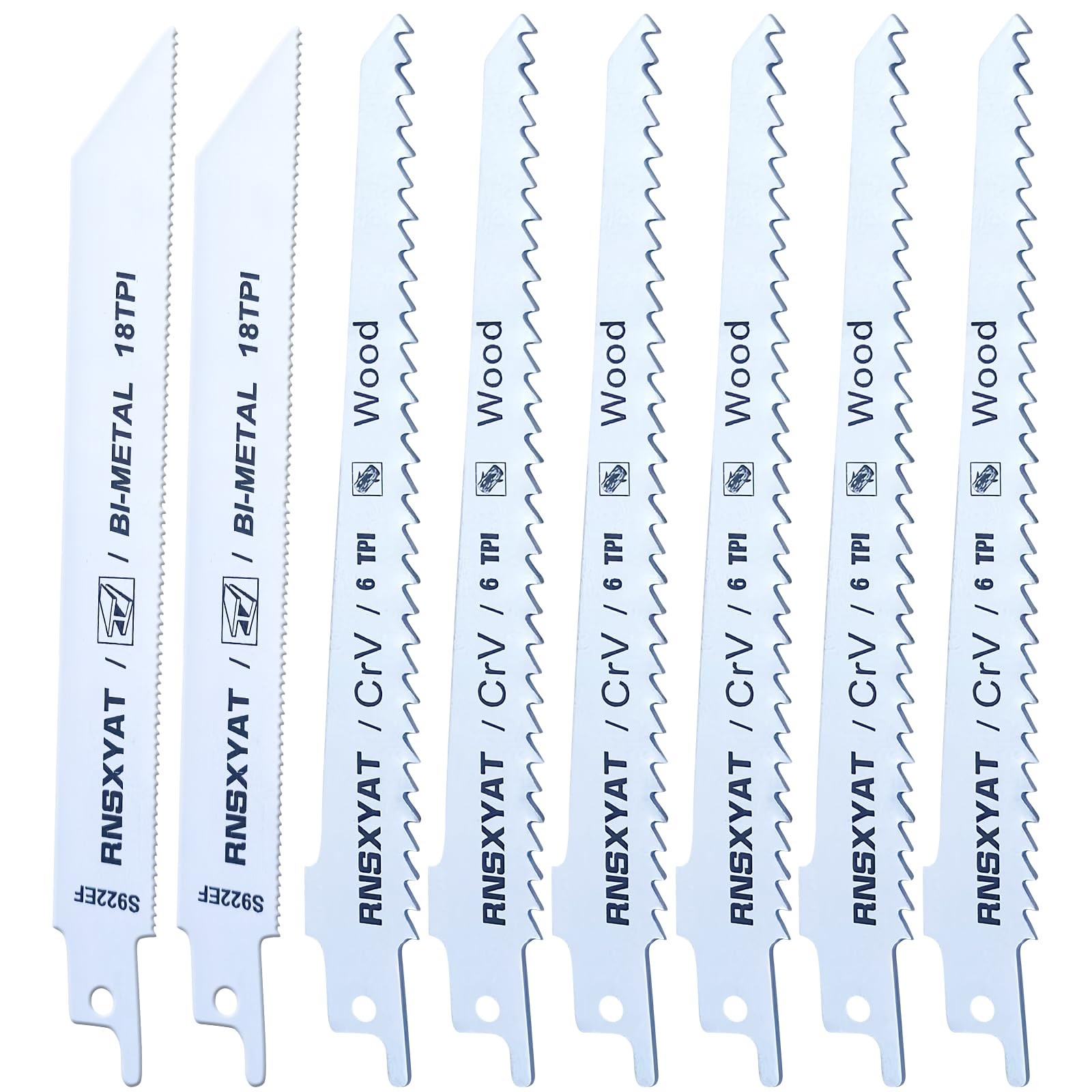 8PCS Reciprocating Saw Blades for Wood Pruning and Carbide Metal Blade White