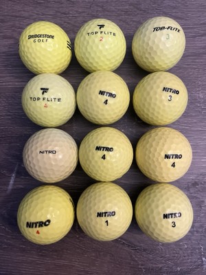 1 Dozen(12) Used Mixed Nitro(8) and Top Flite(4) Yellow Golf Balls