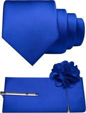 Formal Necktie Solid Color Tie and Pocket Square with Tie Clip Lapel Pin Sets fo