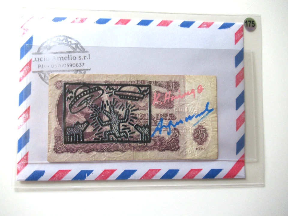 A. WARHOL/K. HARING: ORIGINAL 25 RUBEL BEARBEITET+ 2x SIGNIERT, VOM 11.02.1987 - Bild 2 von 4