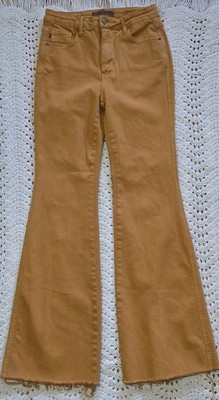 Judy Blue Women's Flare Jeans Raw Hem Marigold Yellow Sz 5/27 Stretch Retro Y2K