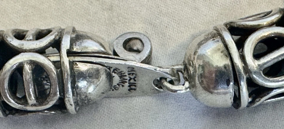 "Pulsera de colección Taxco México Sterling 925 Eagle 3 cuentas de barril JSF 8,5"" 34 g" Foto 4 de 4