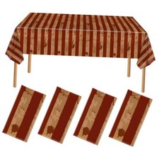 4Pcs Halloween Circus Tablecloth, Bloody Red White Stripe Covers Red Brown