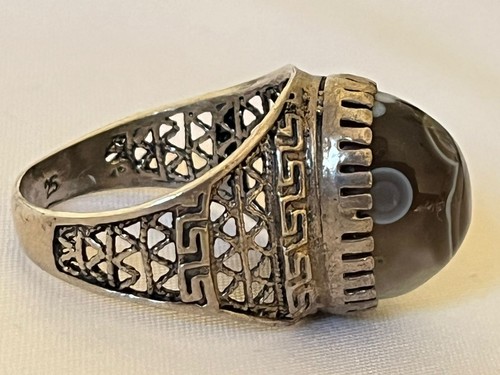 Handmade Men 925 Silver Ring Rare Natural Yemen Aqeeq Agate عقيق يمني سليماني - Picture 12 of 20
