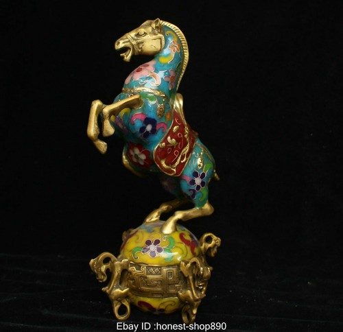 8.8" Chinese Folk Fengshui Bronze Cloisonne Enamel Animal Dragon Horse Statue - Picture 6 of 10