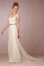 BHLDN Elisha Wedding Gown Dress Size 10 M Ivory Chantilly Lace Floral Embroidery