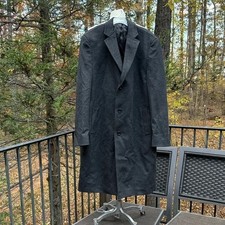 Tom James Top Coat Men's 46L Black Wool Cashmere Bespoke Classic Quiet Luxury