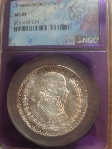 1965Mo Mexico Silver Peso MS64 NGC Toner