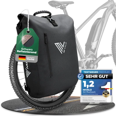 MIVELO Fahrradtasche Rucksack Gepäckträgertasche schwarz reflektierend