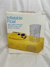 Vintage 80s 90s Inflatable Pool Float With Radio  Acrylic Tumblers Mervyns