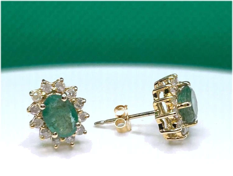 2,50 Ct Smaragd & Diamant Ohrringe In 14K Gelbgold - Bild 4 von 4