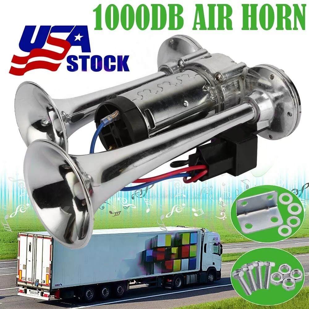 Dual Trumpet Electric Horn Kit for Truck Car Super Loud 1000DB 12V Trains Horns
