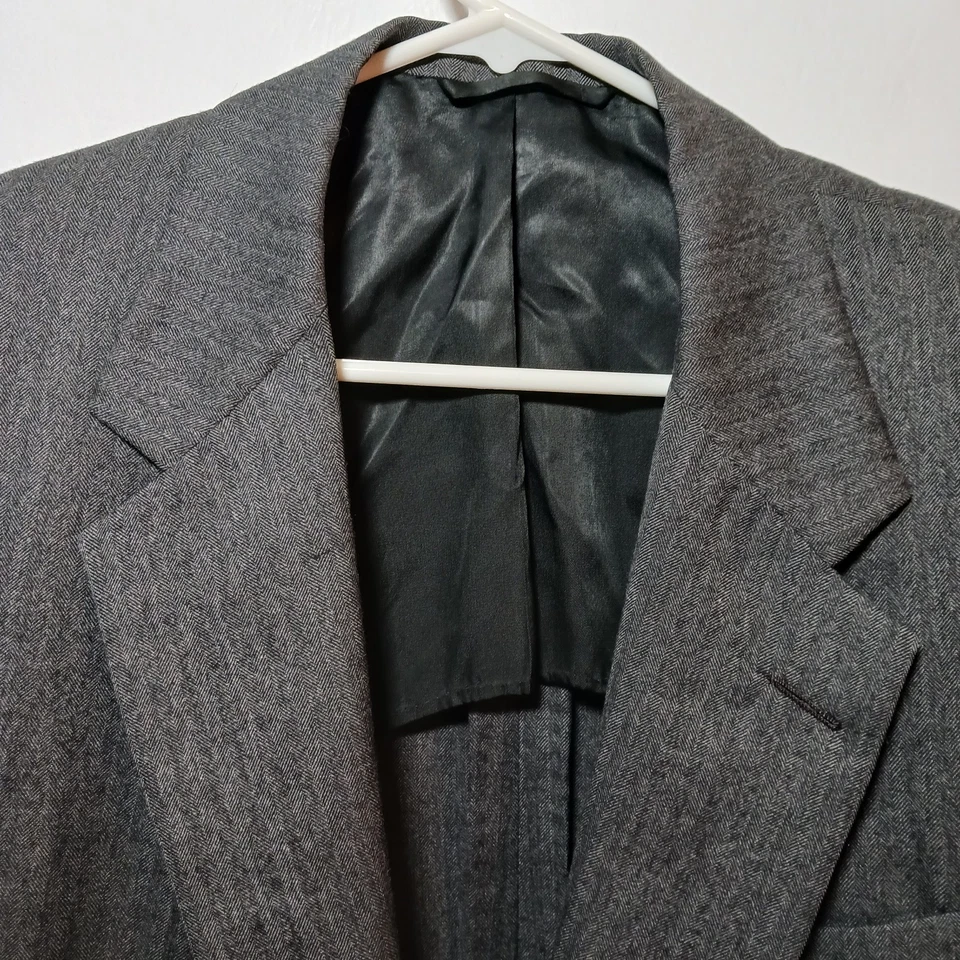 Traje De Colección Años 80 Walter Morton Lana Gris Oscuro Espiga Para Hombres Talla 44R 36X30 EE. UU. Foto 3 de 4
