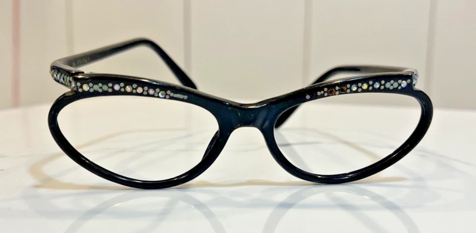 Vintage Woman's Eyeglass Black Oval France Rhinestones 46x20 - Image 4 of 4