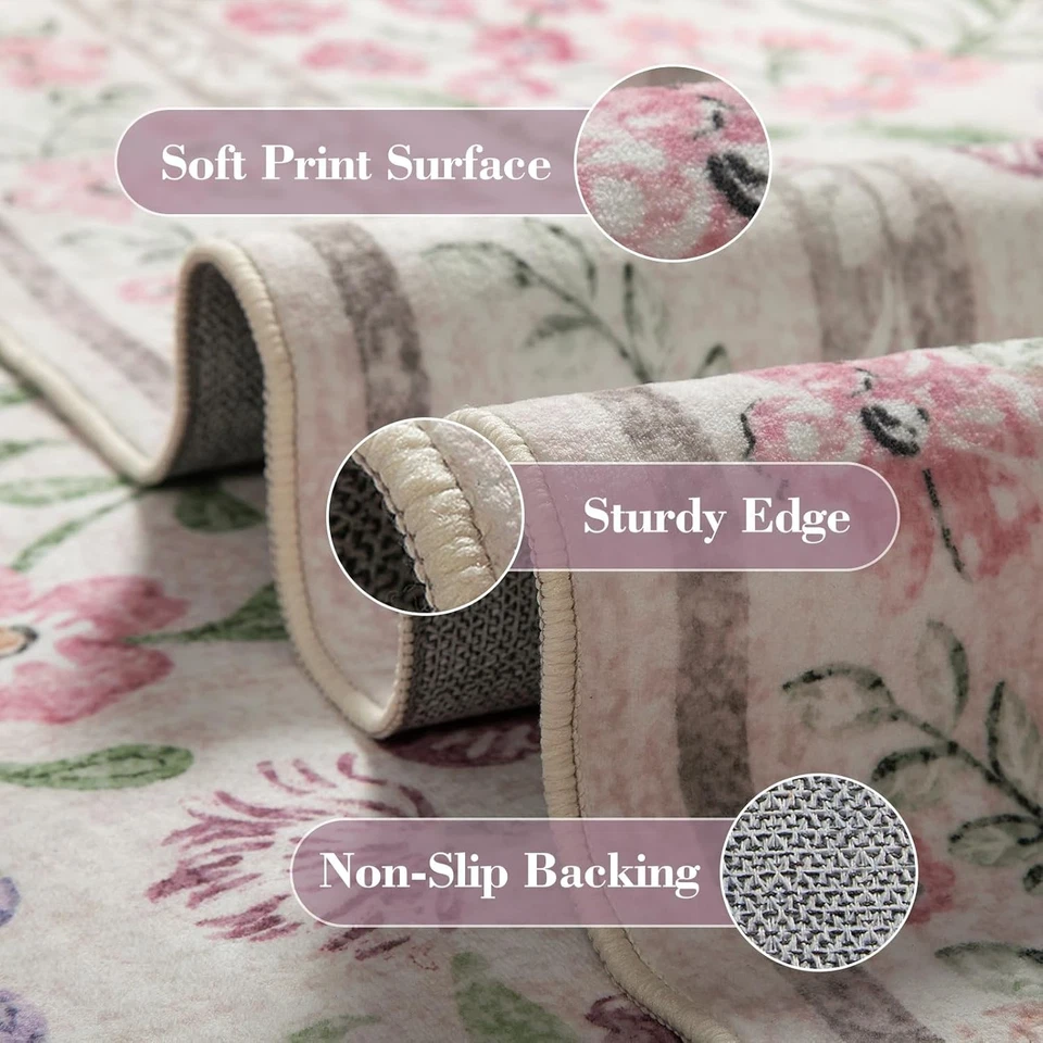 Alfombras Wonnitar púrpura floral 8x10, alfombra lavable para sala de estar, suave ultra- Foto 3 de 4