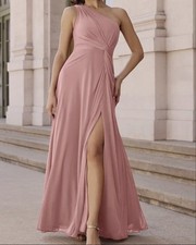 Azazie Brooke Dusty Rose A-line One Shoulder Chiffon Dress 12 - Worn Once