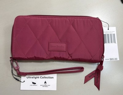 NWT Vera Bradley Ultralight RFID Accordion Wristlet Wallet Cabernet Red Quilted