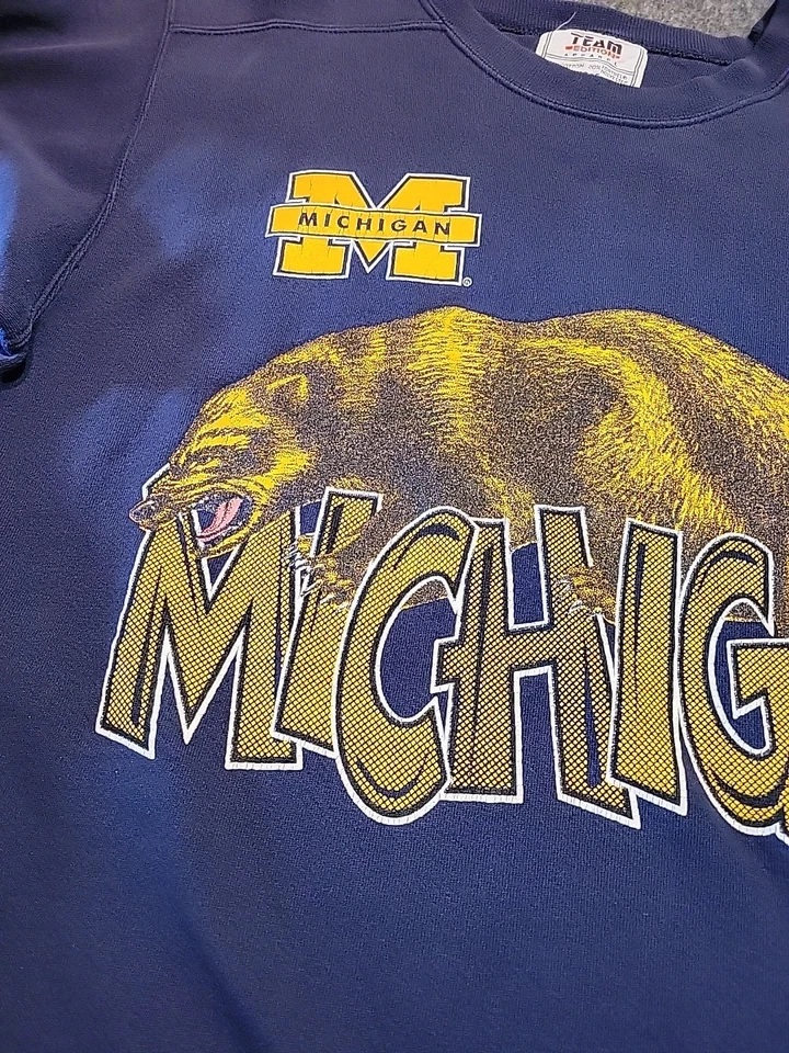 Sudadera De Colección Michigan Wolverines Cuello Redondo Para Hombres Talla LG Hecha en EE. UU. Años 90 Retro Foto 3 de 4