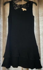 Michael Kors LBD Size 6 Black Lace Detail Double Tier Crepe Party Mini Dress EUC